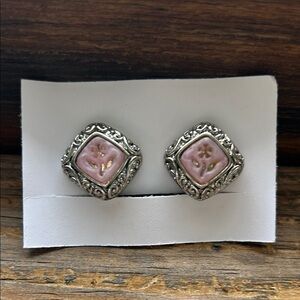 Elegant Silver and Pink Floral Clip Earrings